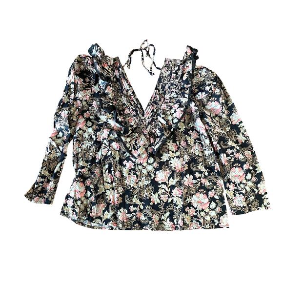 St. Roche Tops - St. Roche Women's Long Sleeve Blouse, Pink Floral / Black, Sz 10 NWT